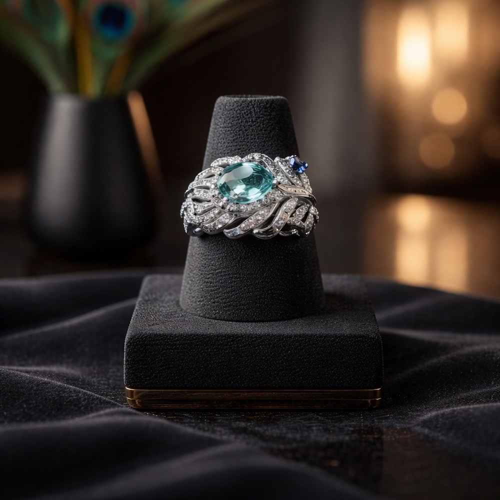 *NEW* 925 Silver 3 Carat Moissanite Peacock Feather Ring